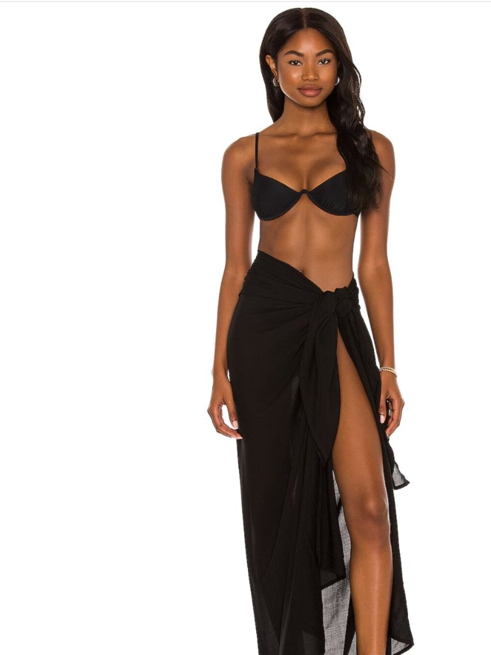 Black Tie-Front Beach Sarong Wrap Midi resort wear island vibe beachcore - Picture 10 of 10